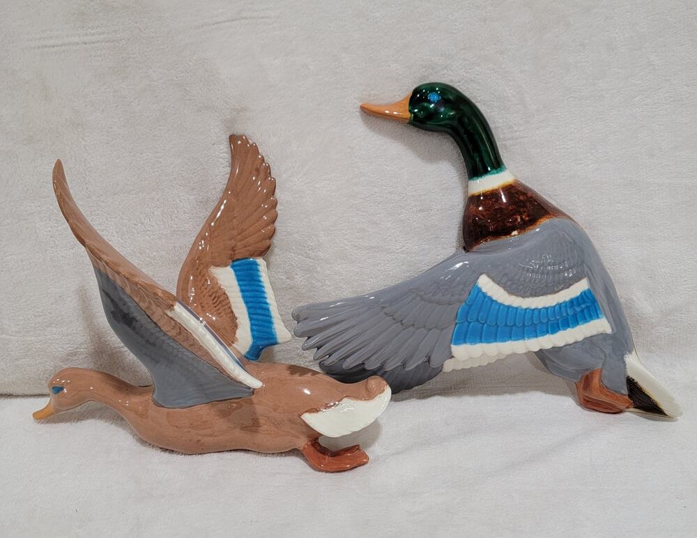 Vintage Hand Painted Ceramic Mallard Ducks Set of 2 (1970s) Male and Female